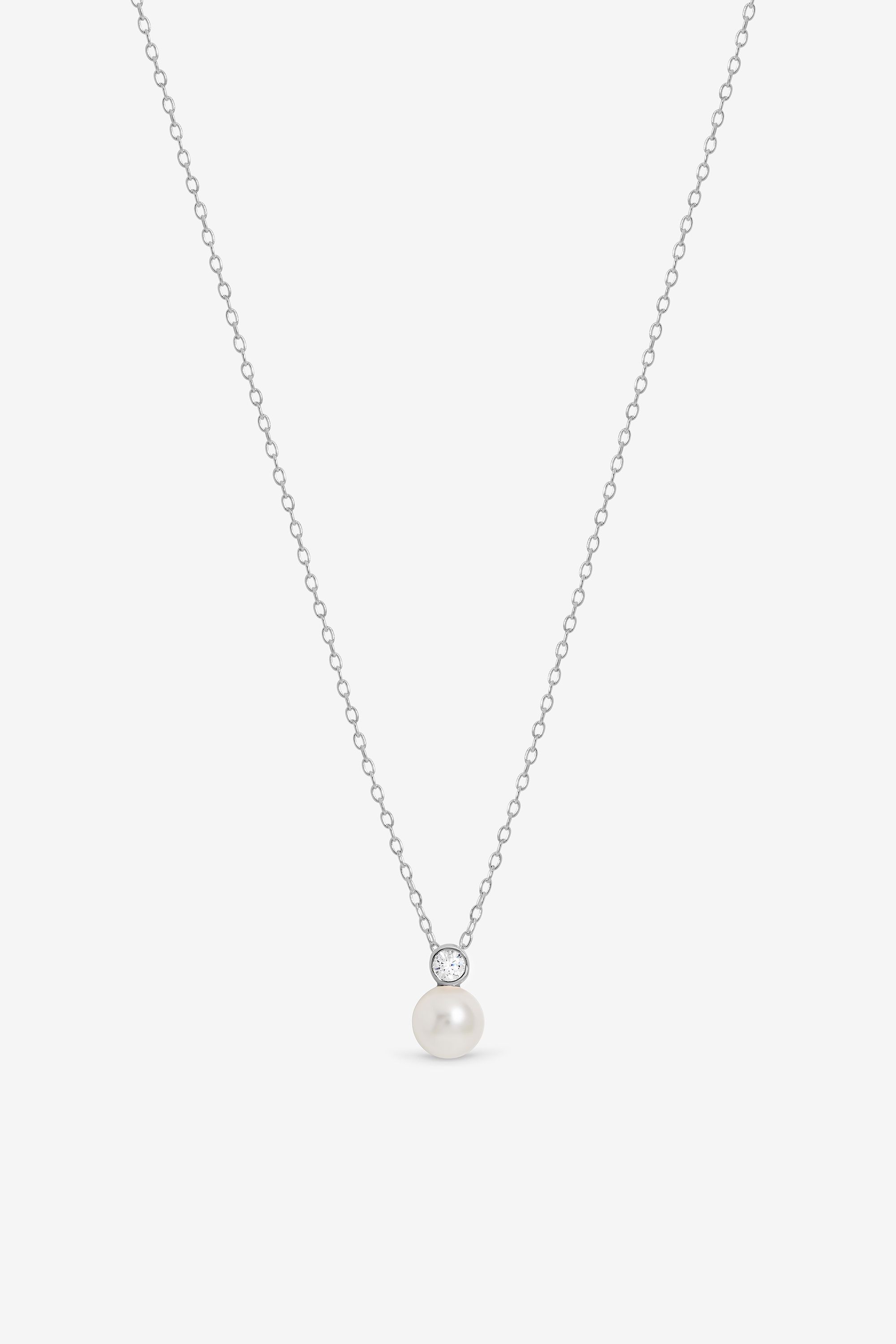 Simply Silver Sterling Silver 925 Cubic Zirconia Besel Pearl Drop Pendant