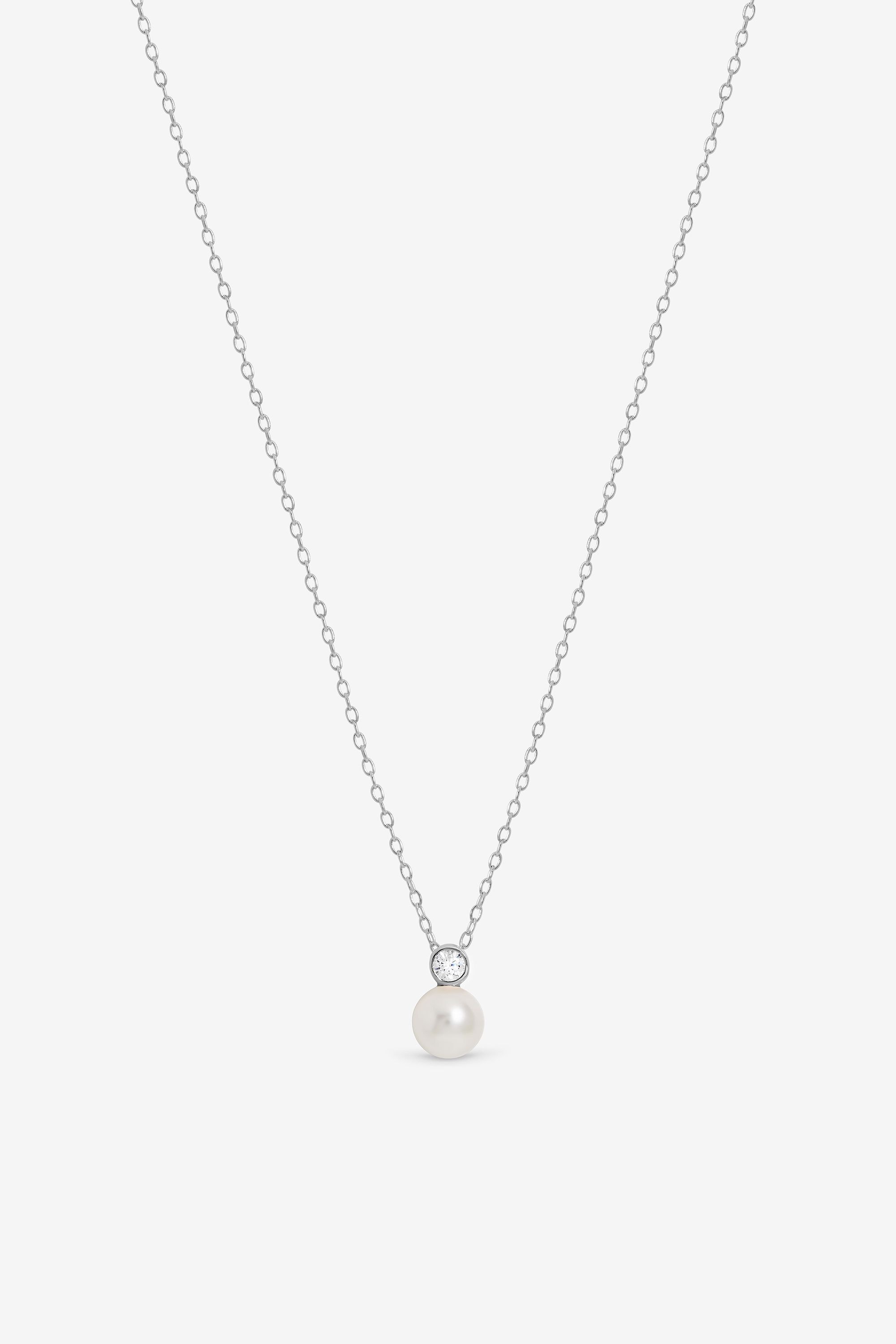 Simply Silver Sterling Silver 925 Cubic Zirconia Besel Pearl Drop Pendant image 1