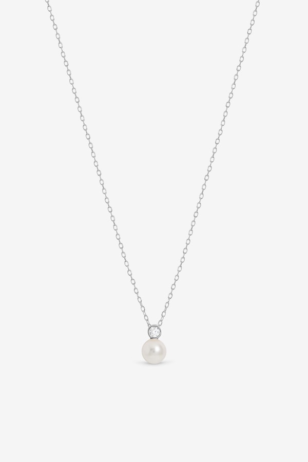 Simply Silver Sterling Silver 925 Cubic Zirconia Besel Pearl Drop Pendant