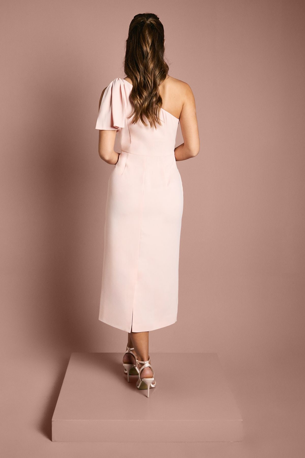Coast Bow One Shoulder Midi Bridesmaid Dress Blush image 3