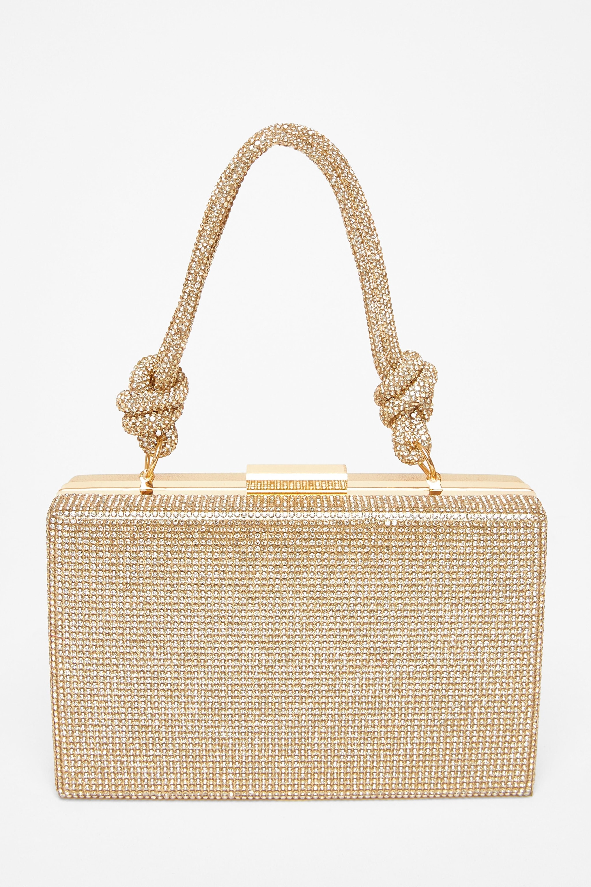 Quiz Gold Diamante Knot Handle Bag image 3