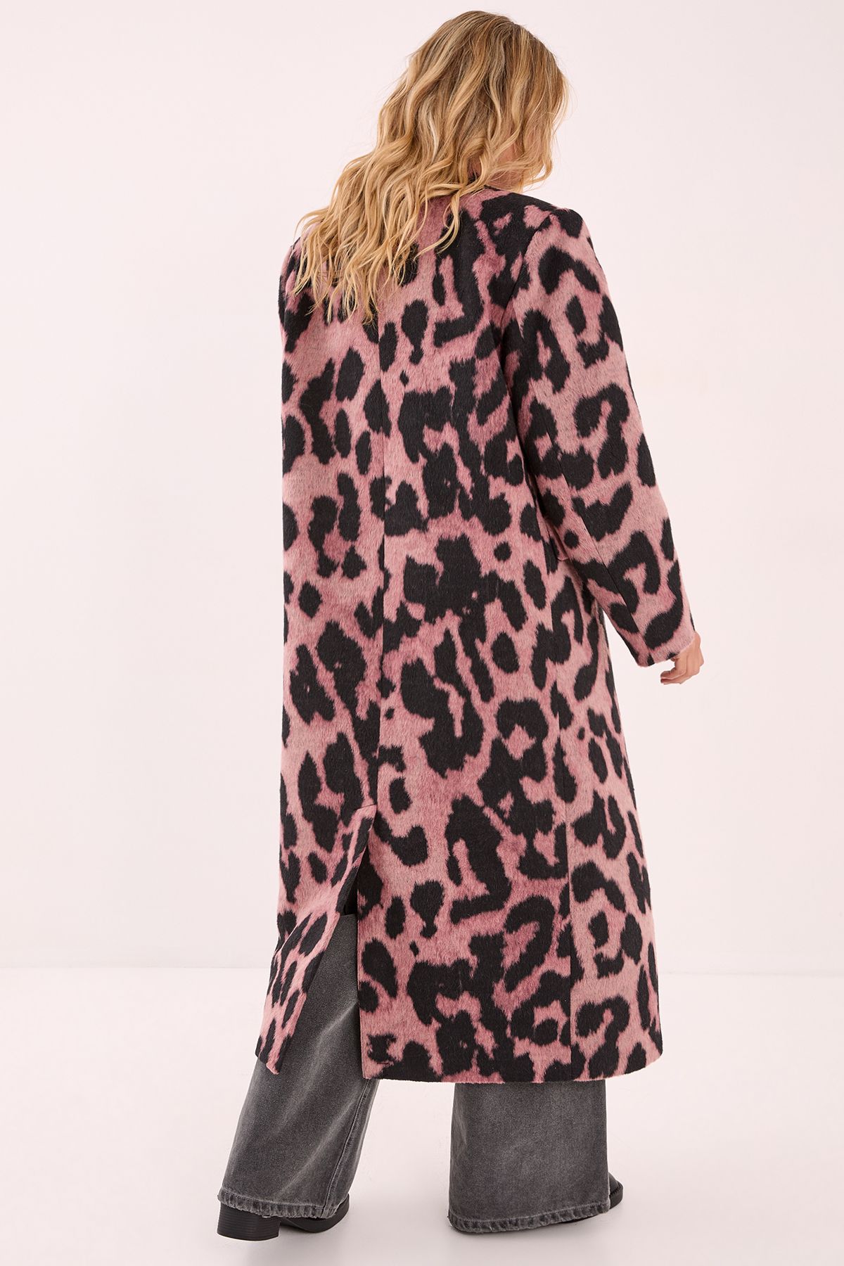 NastyGal Oversized Animal Leopard Wool Blend Tailored Coat Pink image 3