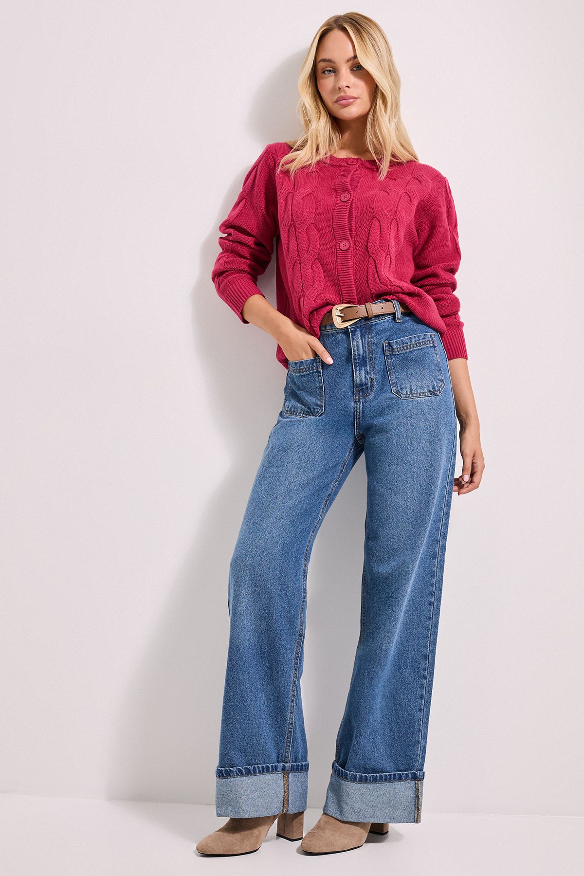 Dorothy Perkins Cable Detail Cardigan Berry image 2