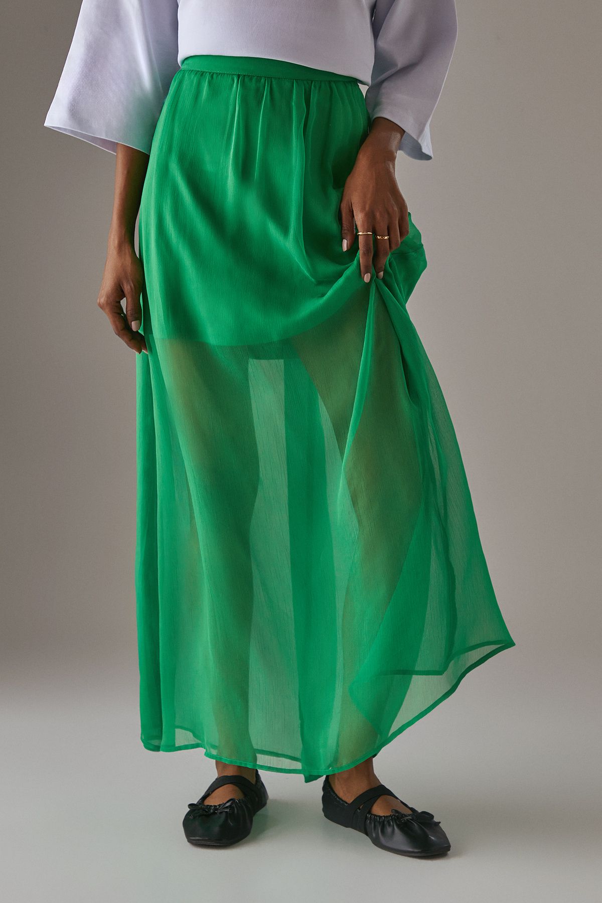 Warehouse Chiffon High Waisted Short Lining Maxi Skirt Bright Green image 1