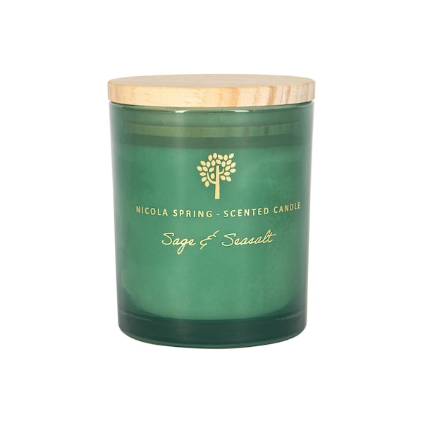 Nicola Spring 130g Sage & Seasalt Soy Wax Candle - Herbal Spa Relaxing Glass Jar