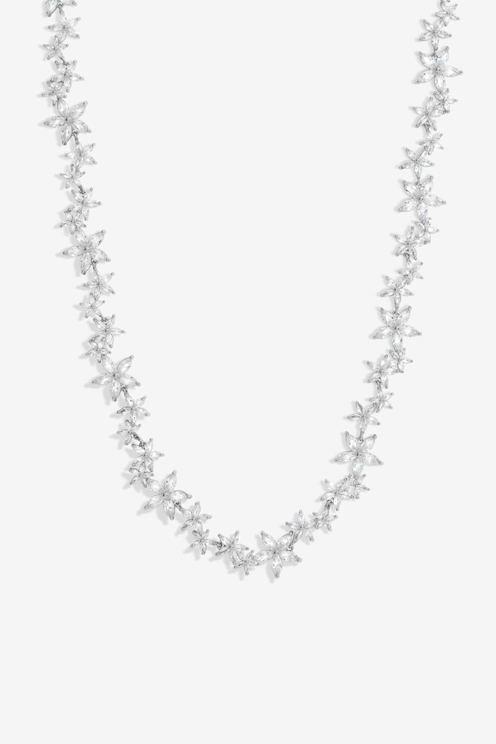 Jon Richard Rhodium Plated Cubic Zirconia Mixed Floral Allway Necklace