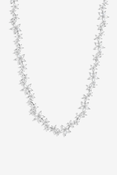 Jon Richard Rhodium Plated Cubic Zirconia Mixed Floral Allway Necklace