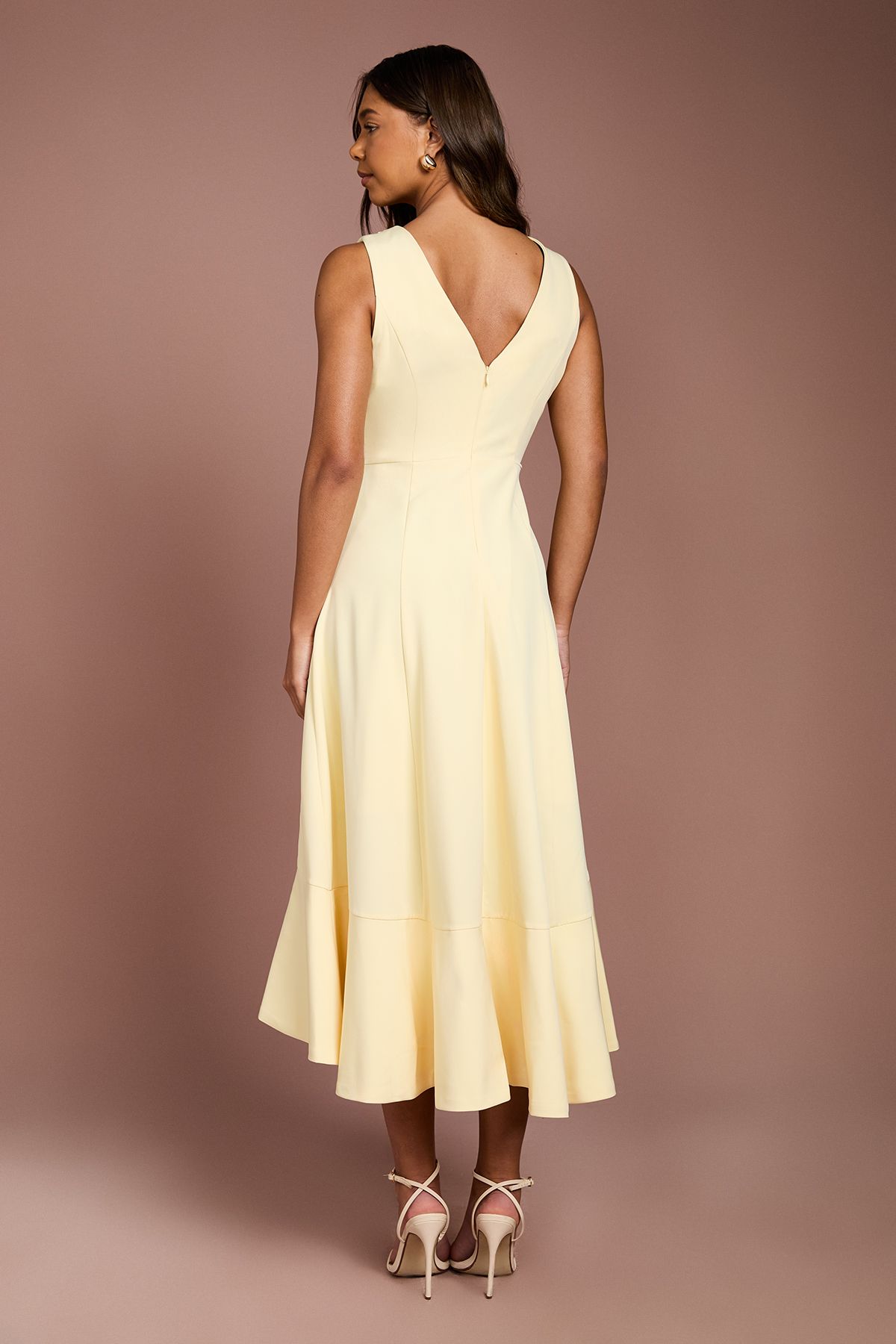 Coast Crepe Ruffle Dress With Low Back Lemon image 3