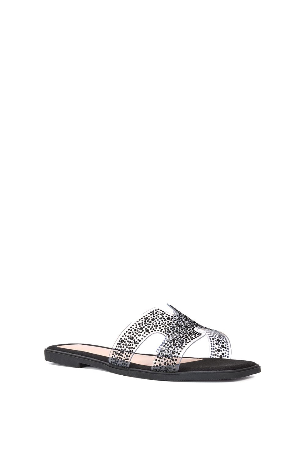 XY London 'Patsy' Square Toe Slip On Diamante Slider Sandal Shoes image 2