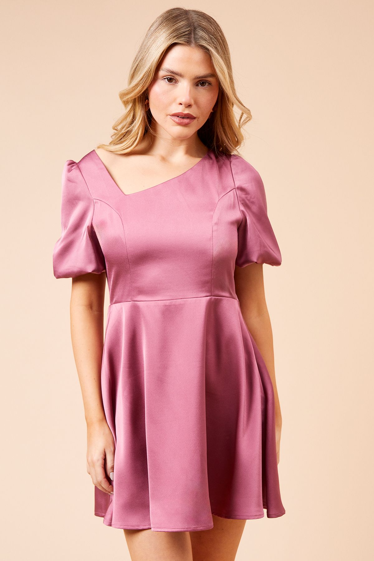 Dorothy Perkins DP Luxe Square Neck Puff Sleeve Mini Dress Rose image 1