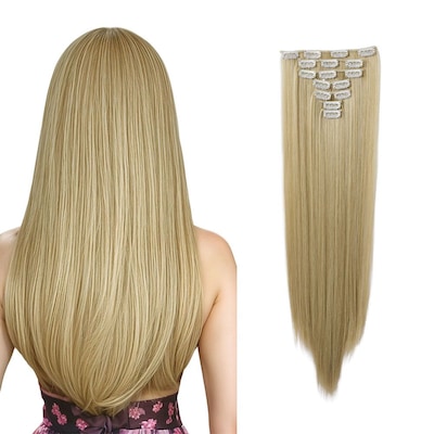 SHEONLY 7Pcs Gold Clip-In Straight Hair Extensions