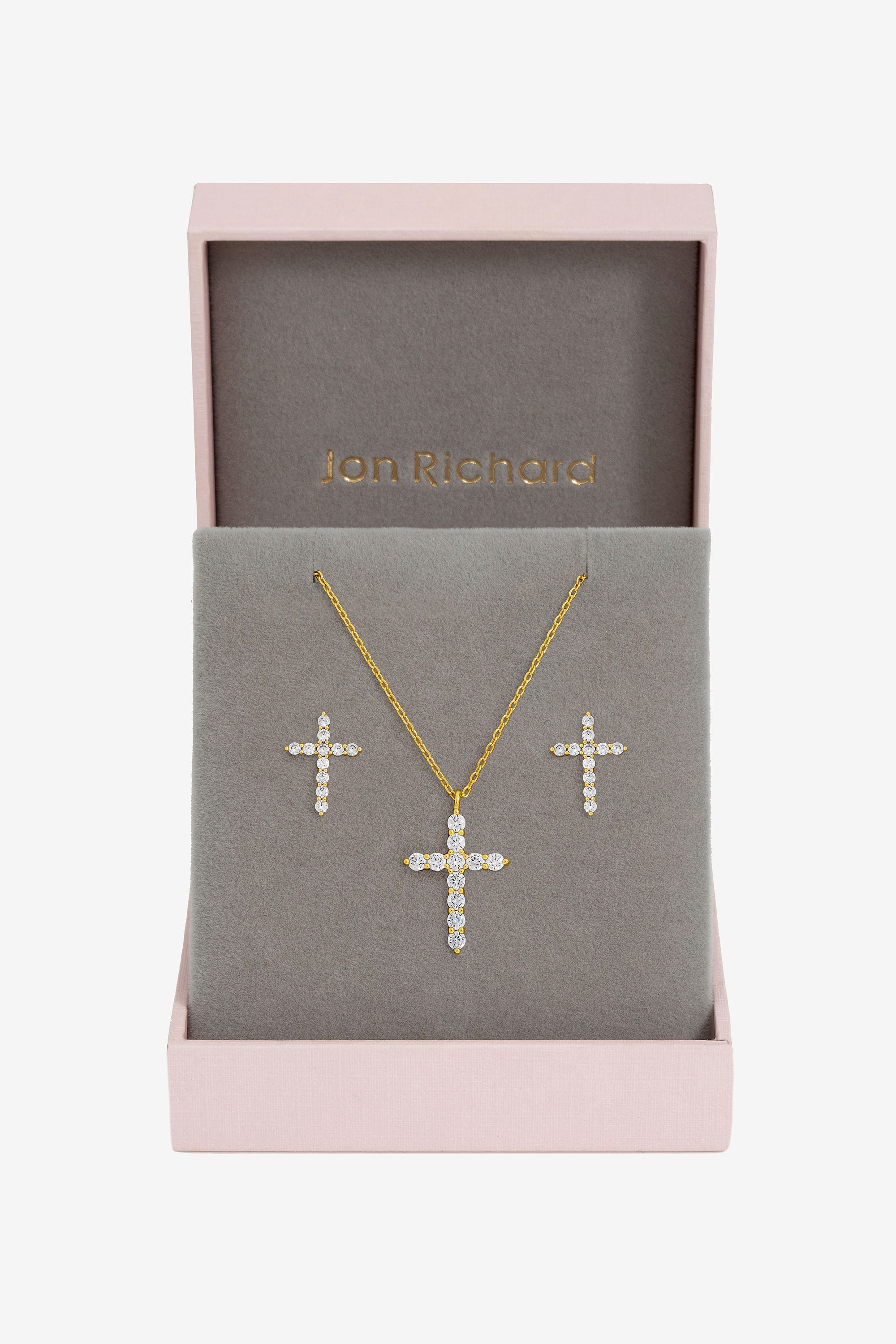 Jon Richard Gold Plated Cubic Zirconia Cross Set - Gift Box image 1