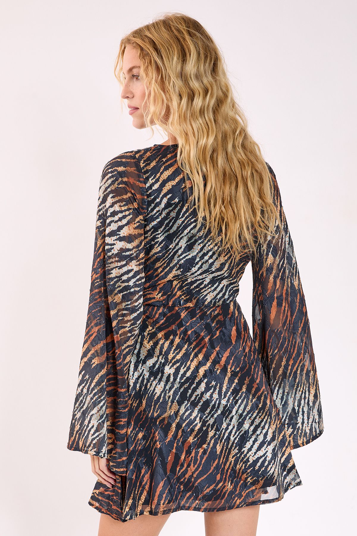 NastyGal Animal Burnout Ring Cut Out Flared Sleeve Mini Dress Black image 4