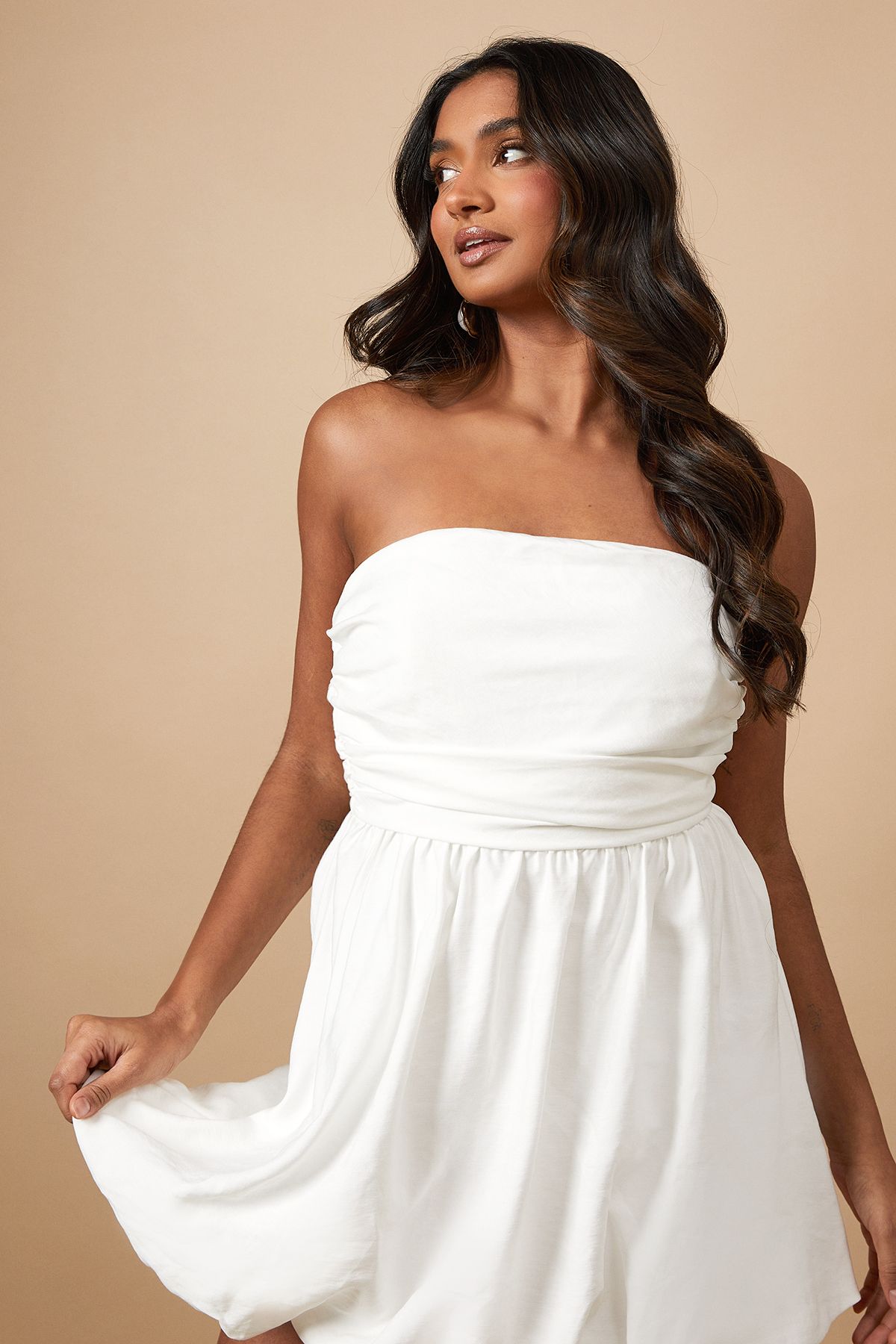 Oasis Strapless Gathered Puffball Mini Dress White image 4