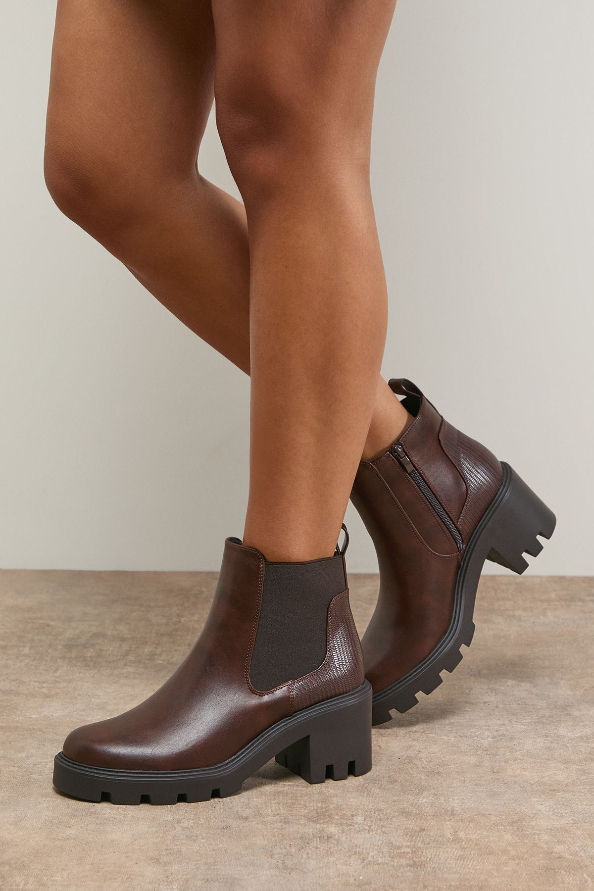 Oasis Monty Faux Leather High Heel Chunky Chelsea Ankle Boots Brown image 1