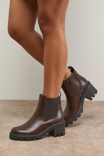 Oasis Monty Faux Leather High Heel Chunky Chelsea Ankle Boots Brown
