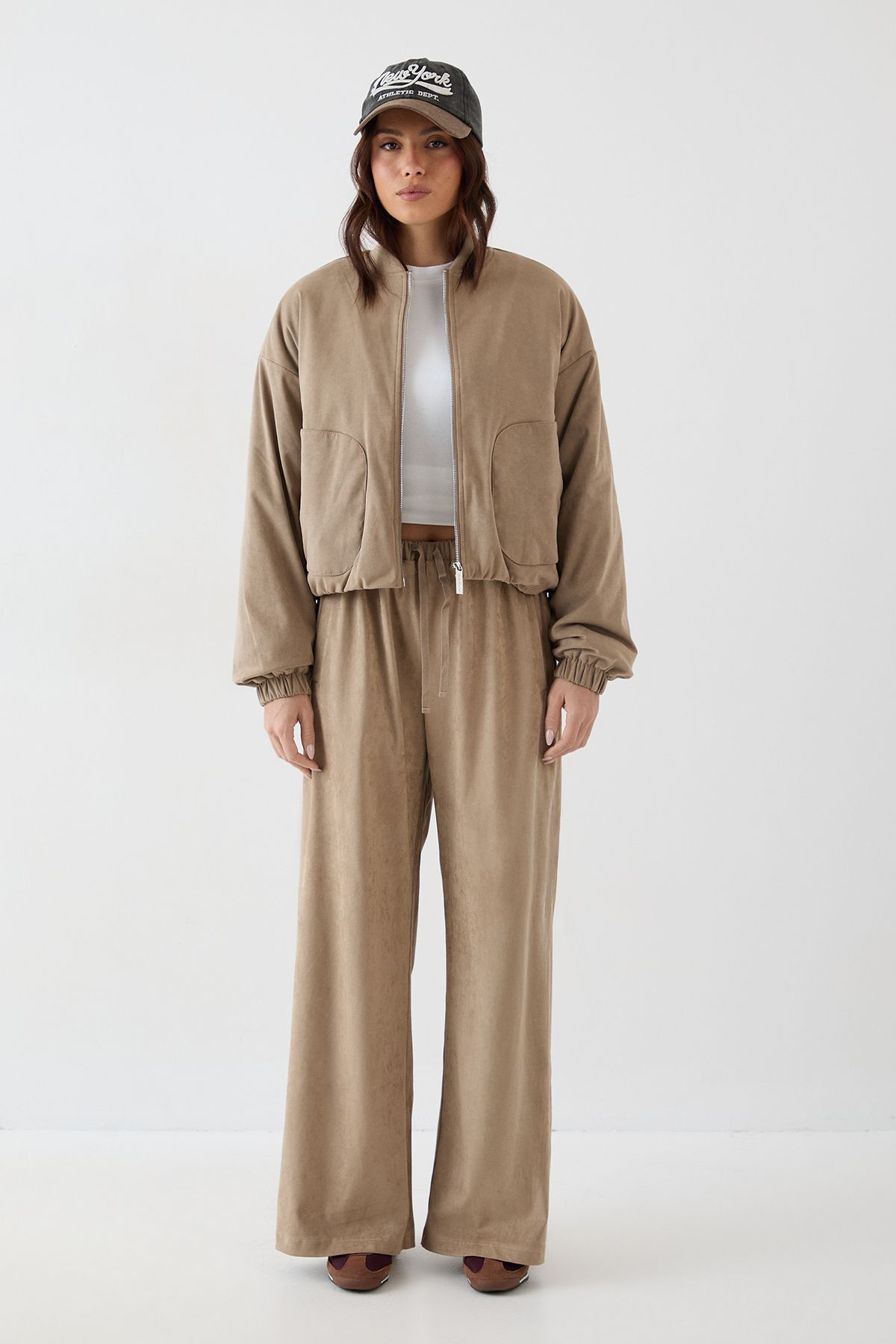 DSGN Studio DSGN Studio Faux Suede Padded Zip Through Bomber Jacket Stone image 5