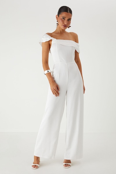 MissPap Bardot Twist Straight Leg Jumpsuit White
