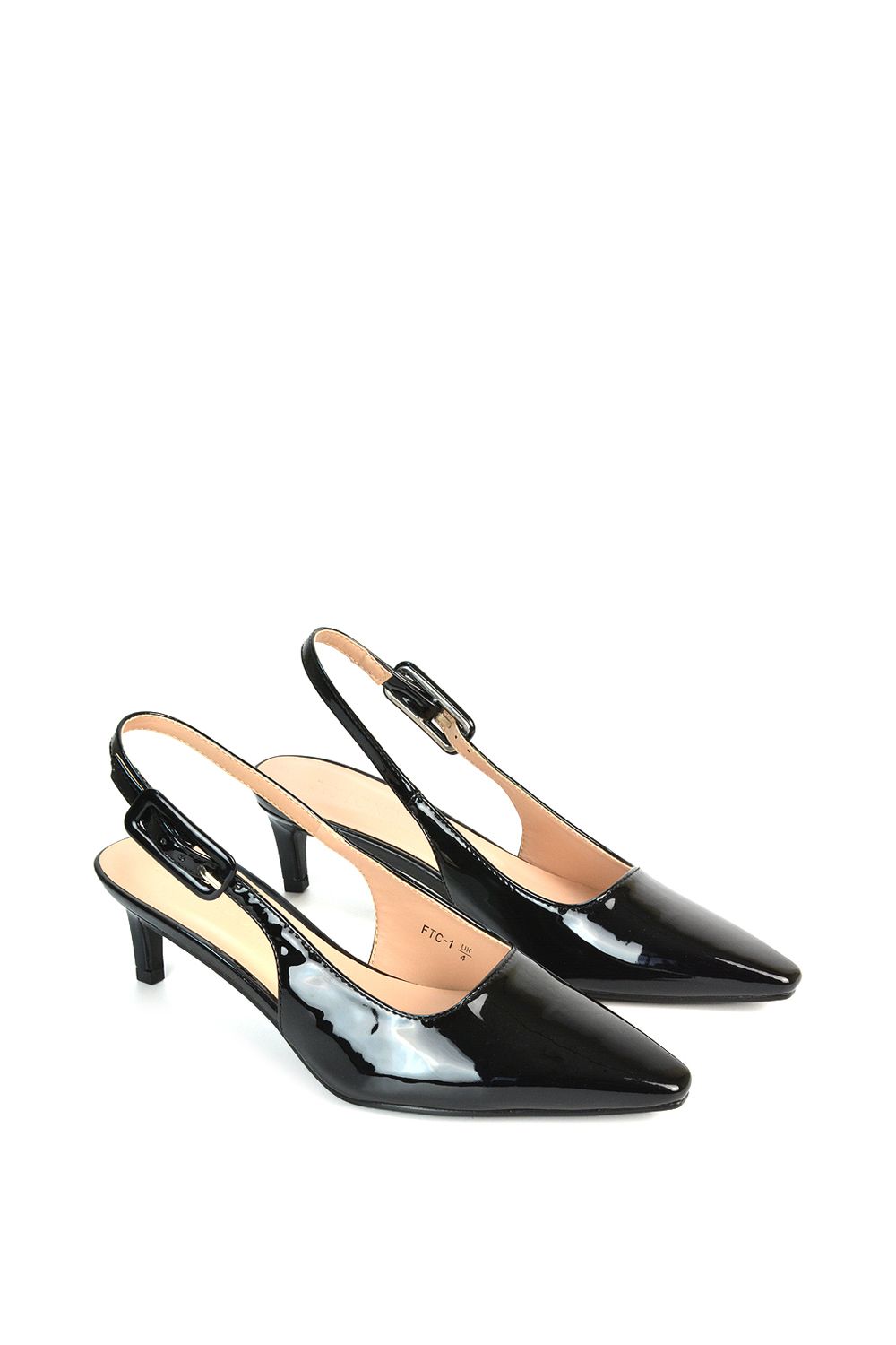 XY London 'Kelly' Low Kitten Heel Slingback Pointed Toe Court Shoes image 3