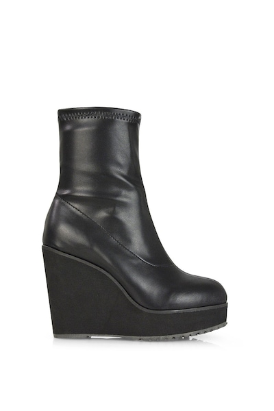XY London 'Camille' Platform Wedge Heeled Sock Biker Ankle Boots