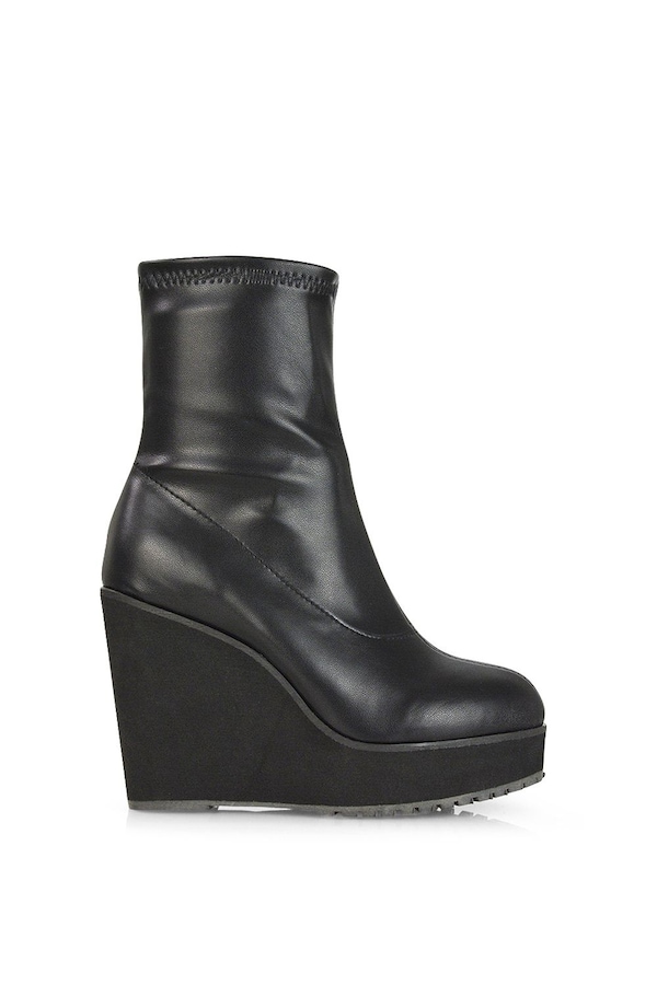 XY London 'Camille' Platform Wedge Heeled Sock Biker Ankle Boots