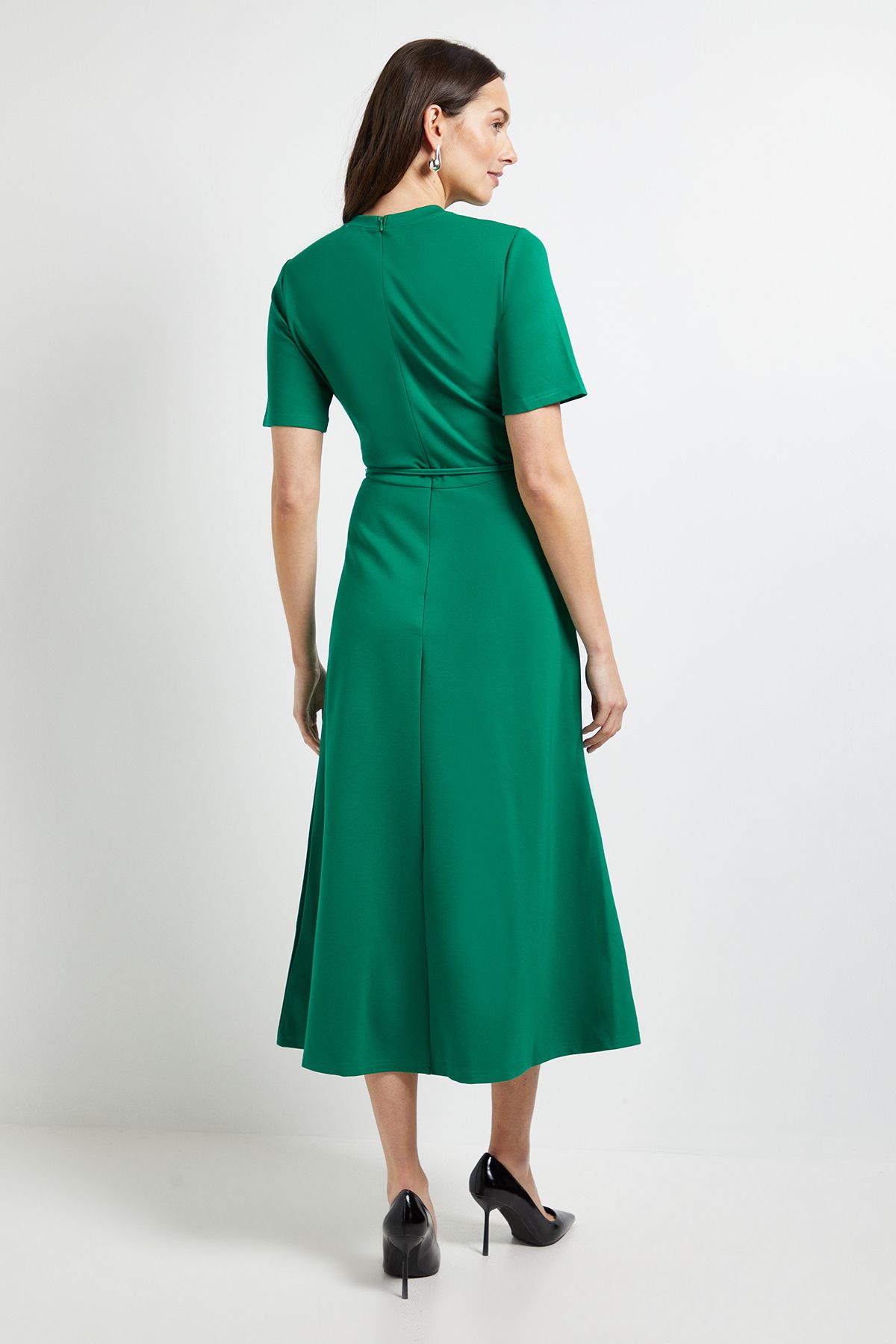 Principles Green High Neck Flared Skirt Ponte Midi Dress Green image 3