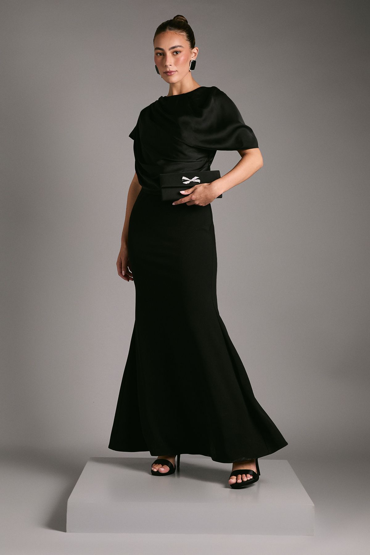 Coast Slinky Draped Detail Fishtail Maxi Dress Black image 2