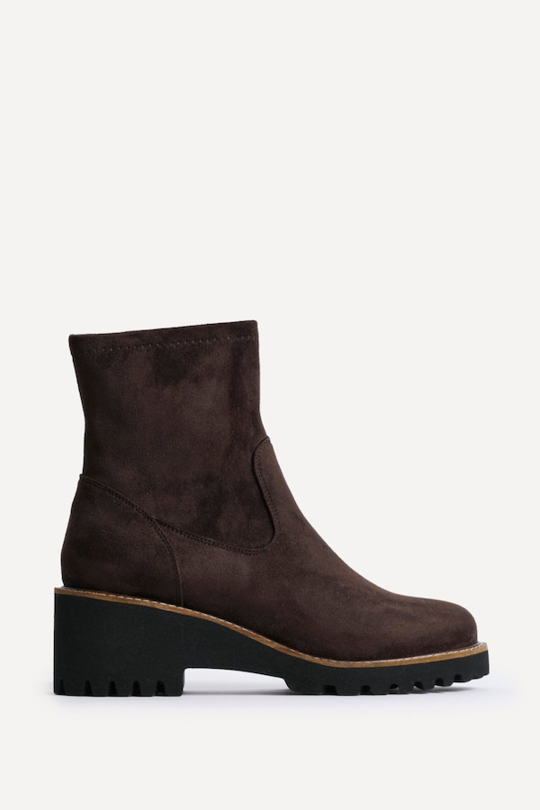 Linzi Trish Brown Faux Suede Wedged Ankle Boots