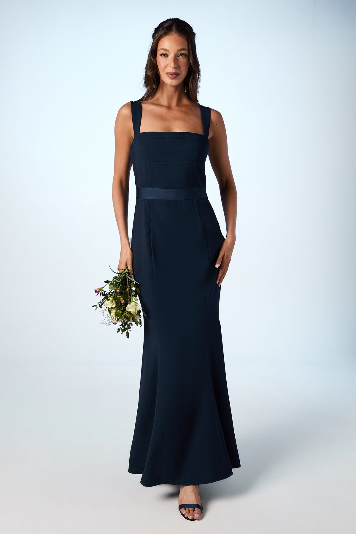 Coast Strappy Satin Bridesmaid Dress With Tie Back Detail Navy