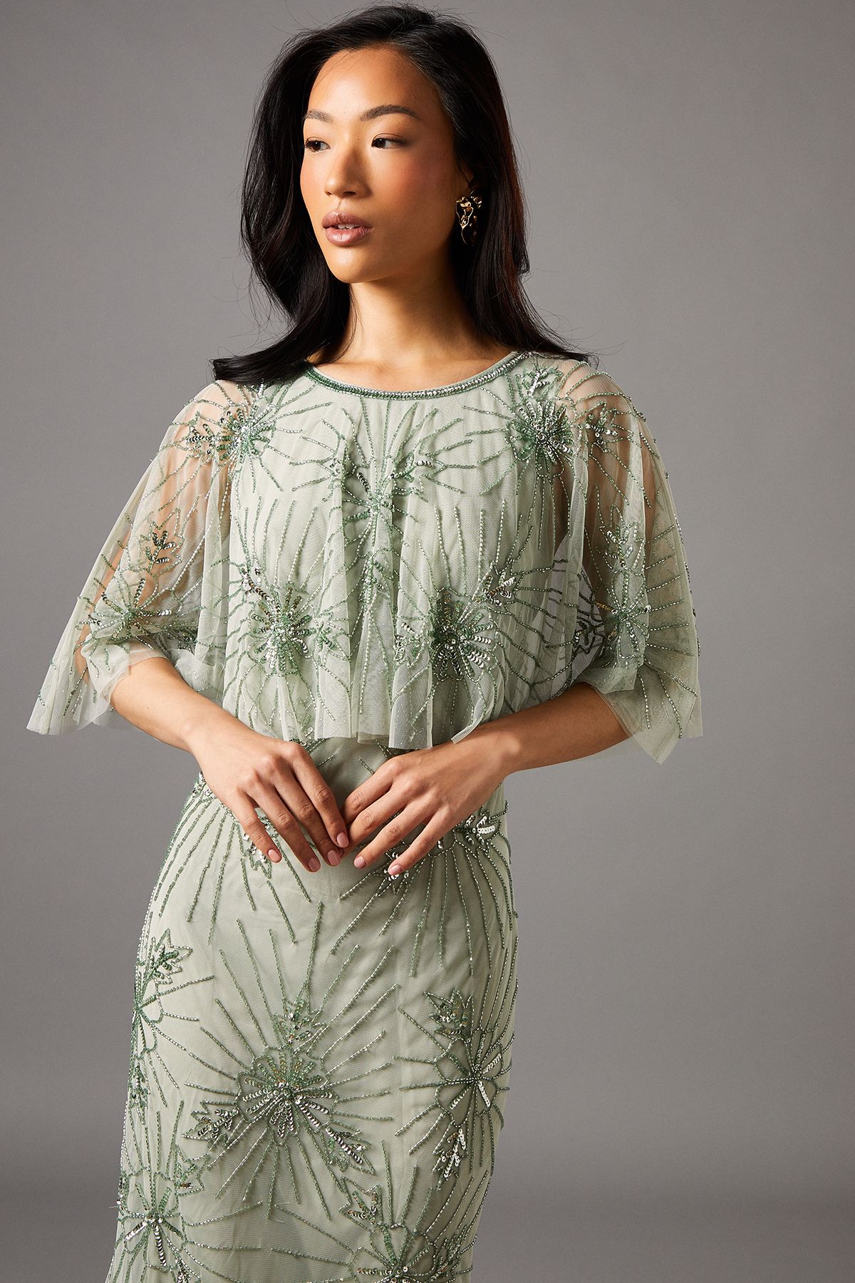 Coast Floral Embellished Cape Midi Dress Sage image 2