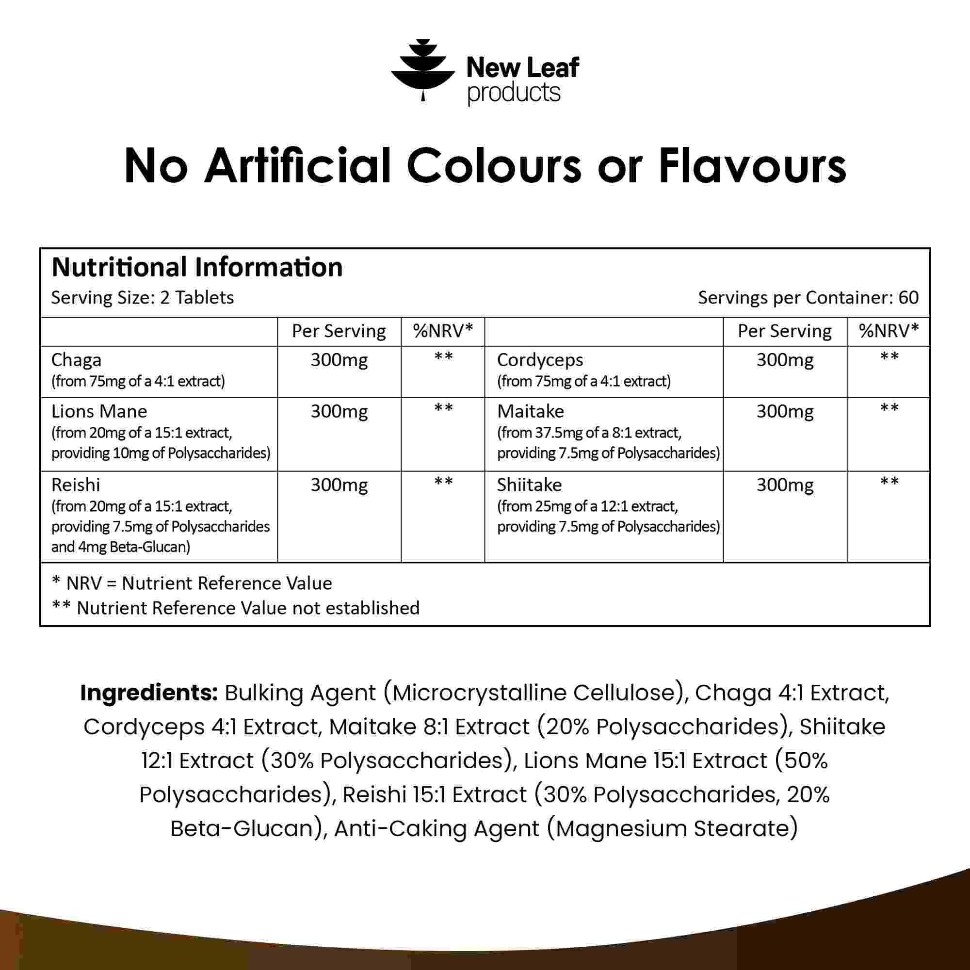 New leaf health New Leaf Mushroom Complex 1800mg - 120 High Strength Tablets image 6