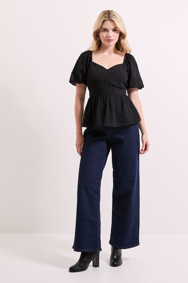 Dorothy Perkins Sweetheart Tie Back Puff Sleeve Top Black