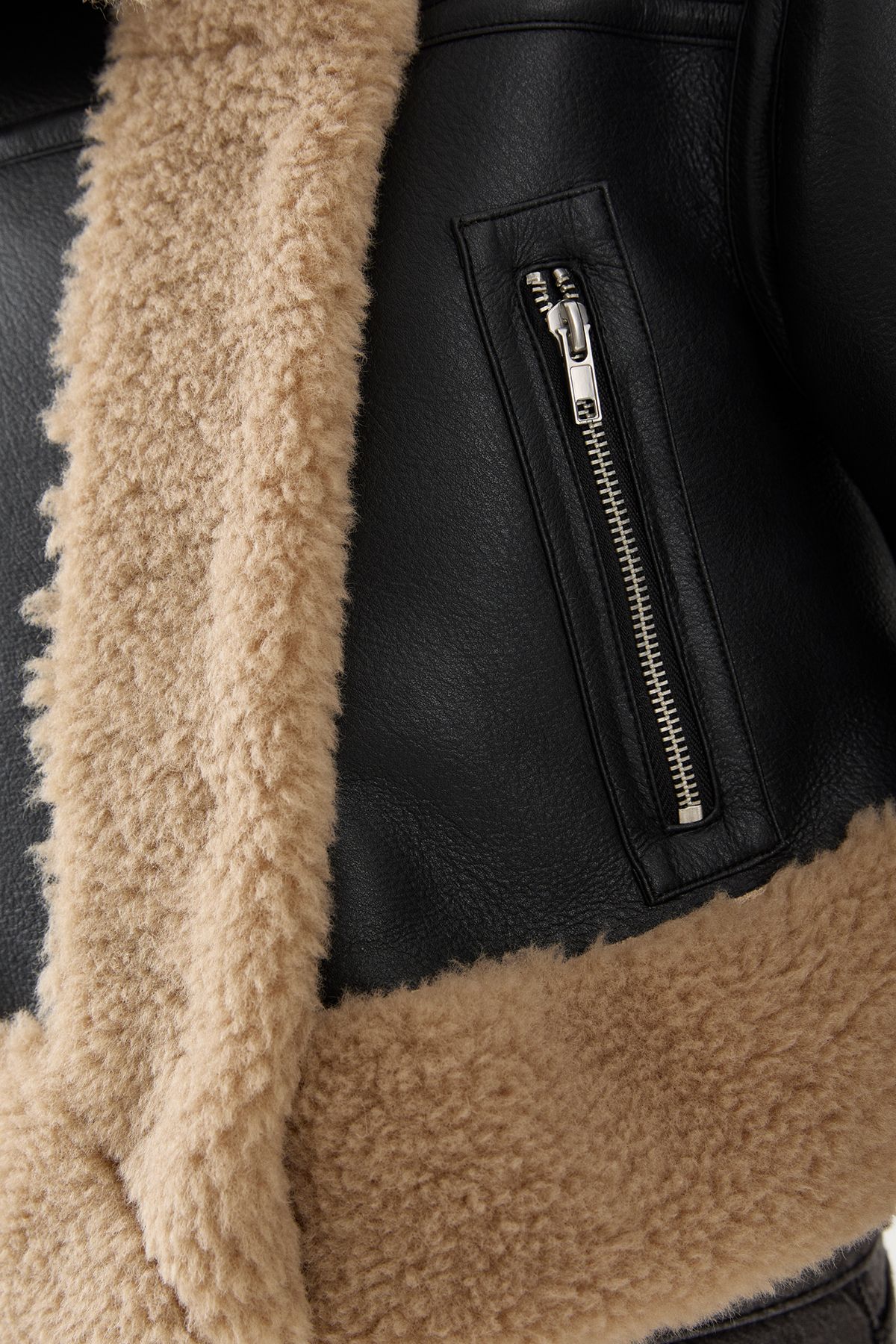 MissPap PU Fur Trim Aviator Jacket Black image 5