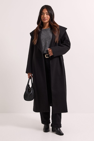 Dorothy Perkins Petite Shawl Belted Coat Black