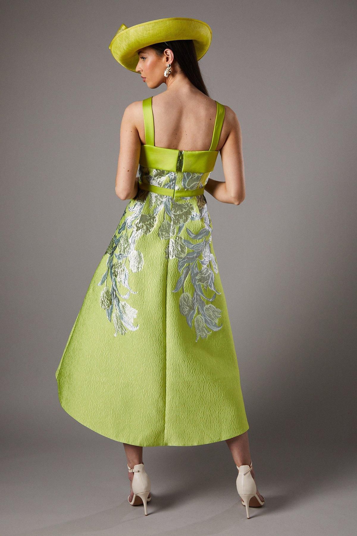 Coast Lisa Tan Jacquard Bow Belted Princess Dress Yellow image 3