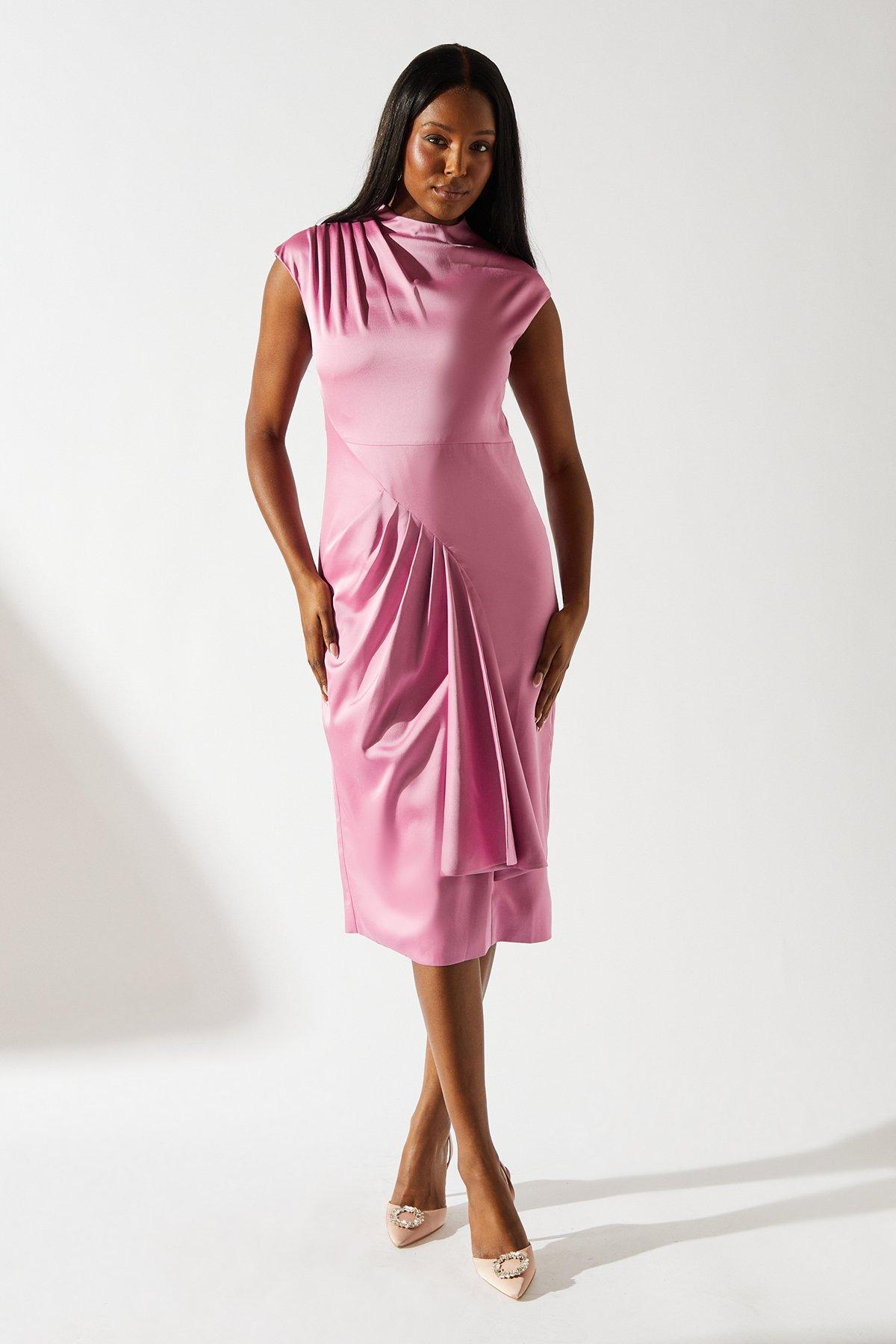 Coast Satin Pleat Detail Dress Pink image 1
