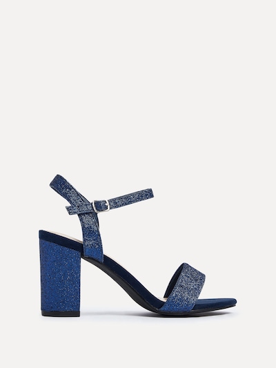 Linzi Skyline Navy Glitter Open Back Barely There Block Heeled Sandal