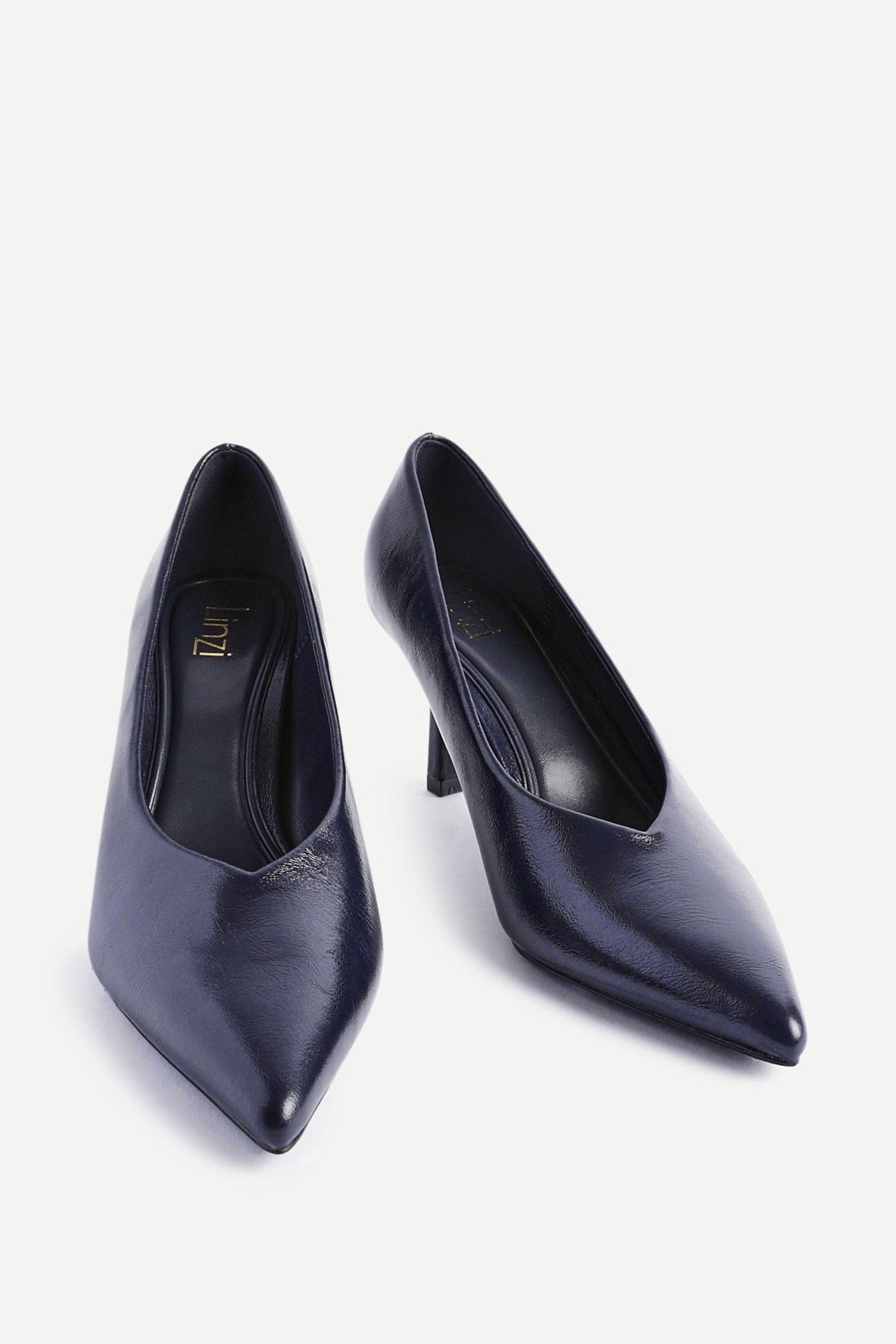 Linzi Bellamy Navy Faux Leather V-Cut Vamp Court Heels image 3