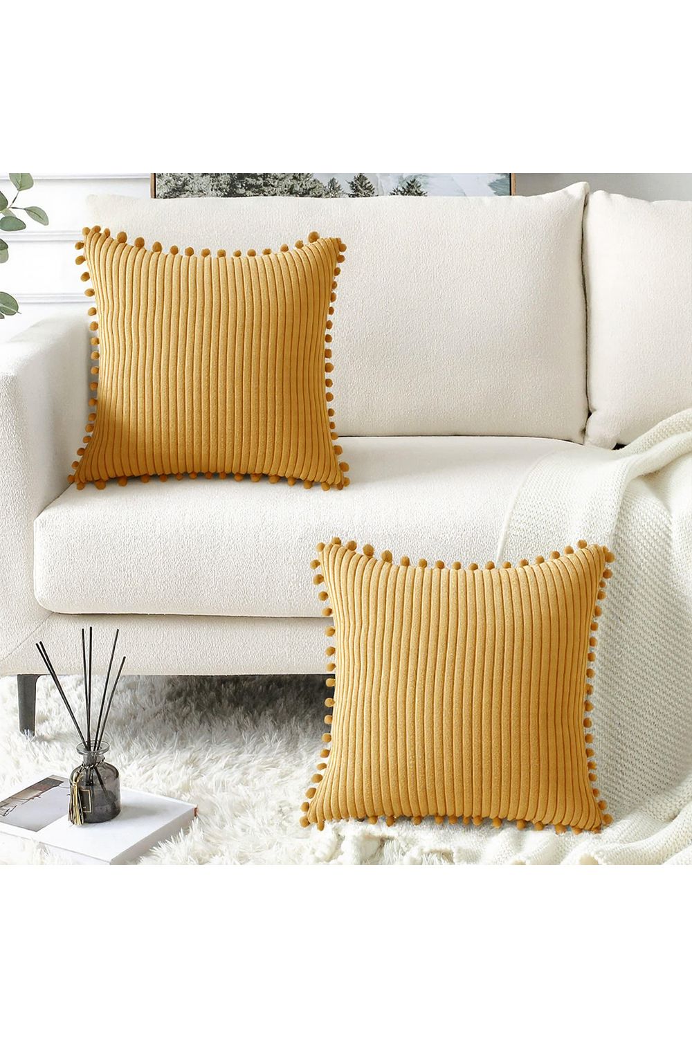 Living and Home Polyester Cushion Cover with Pom-Pom Trim image 4