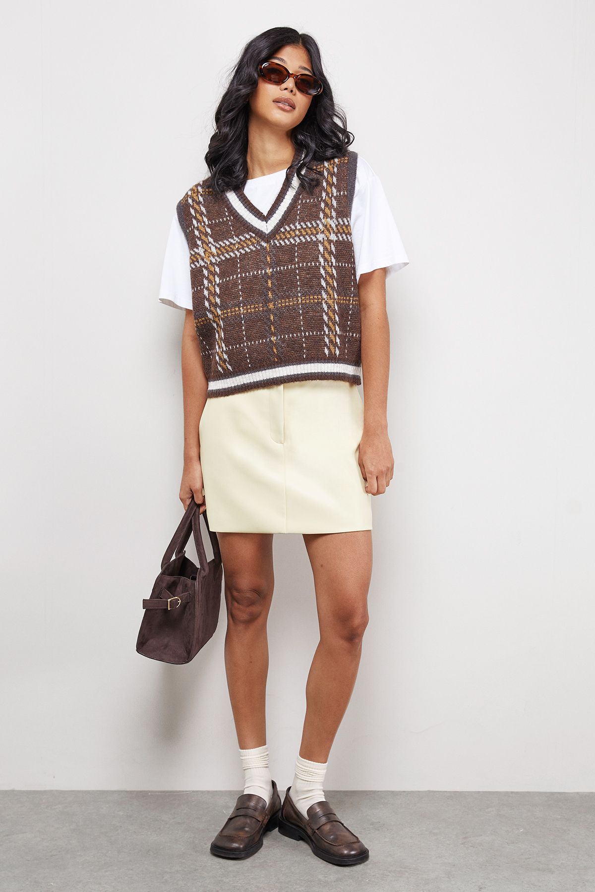 Warehouse Check Mini Tank Brown image 2