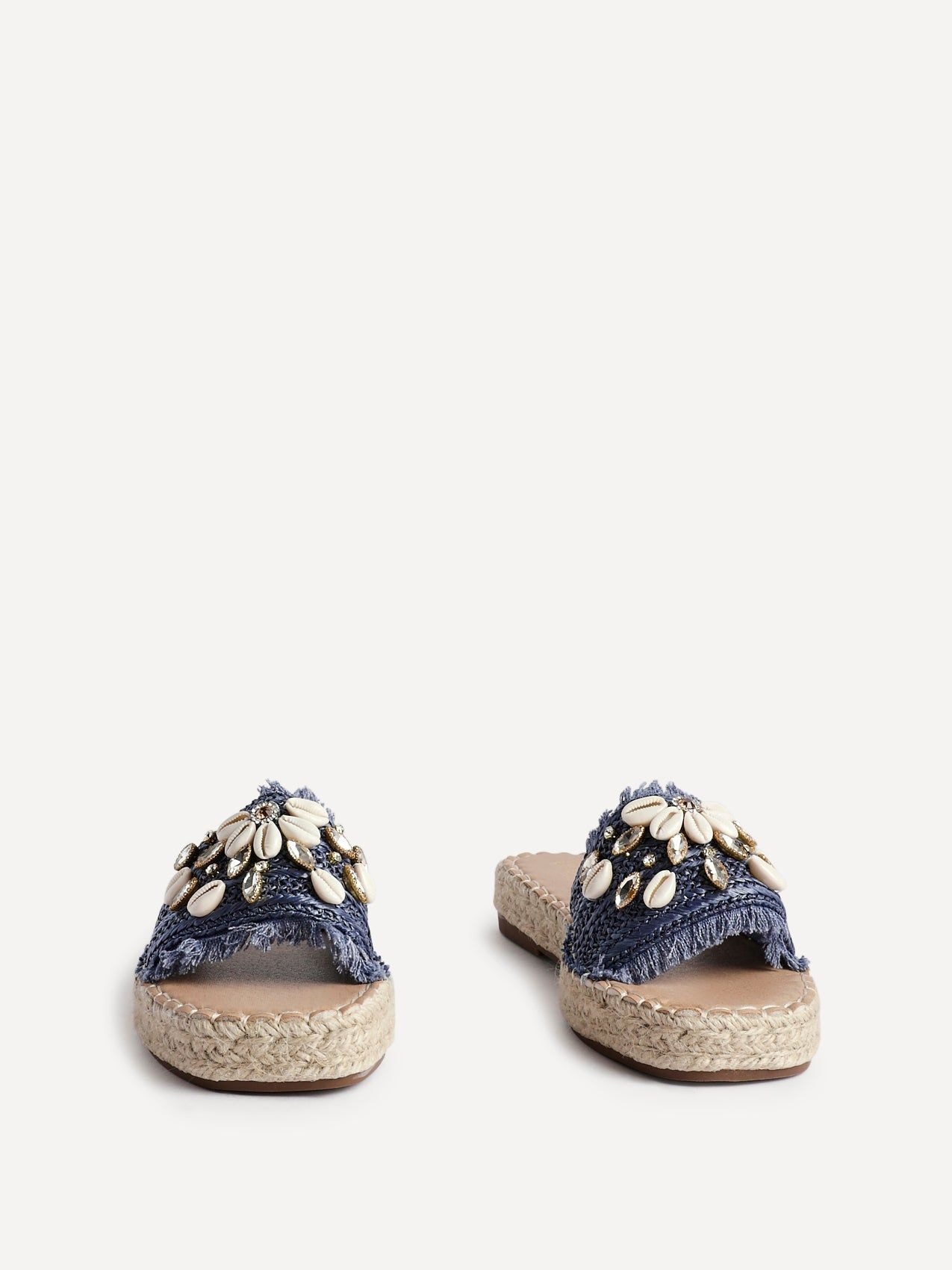 Linzi Seaside Blue Raffia Shell Embellished Flat Slider image 3