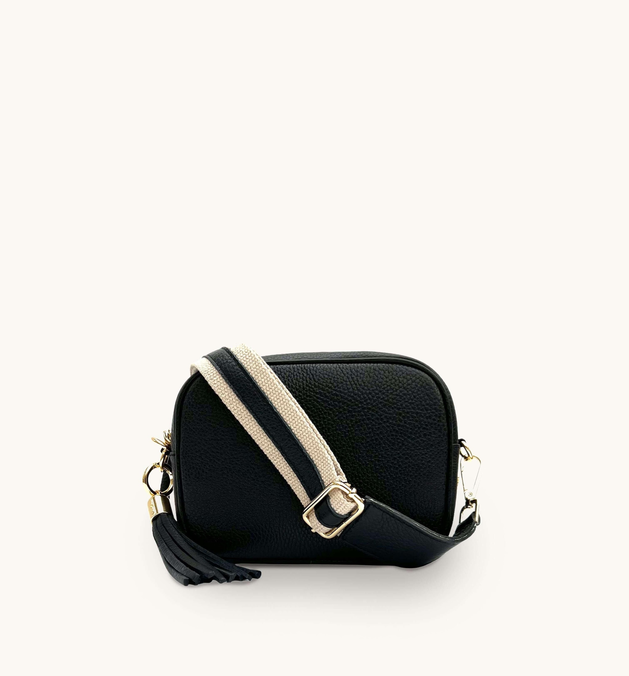 Apatchy London Black Leather Crossbody Bag With Leather & Canvas Strap image 1
