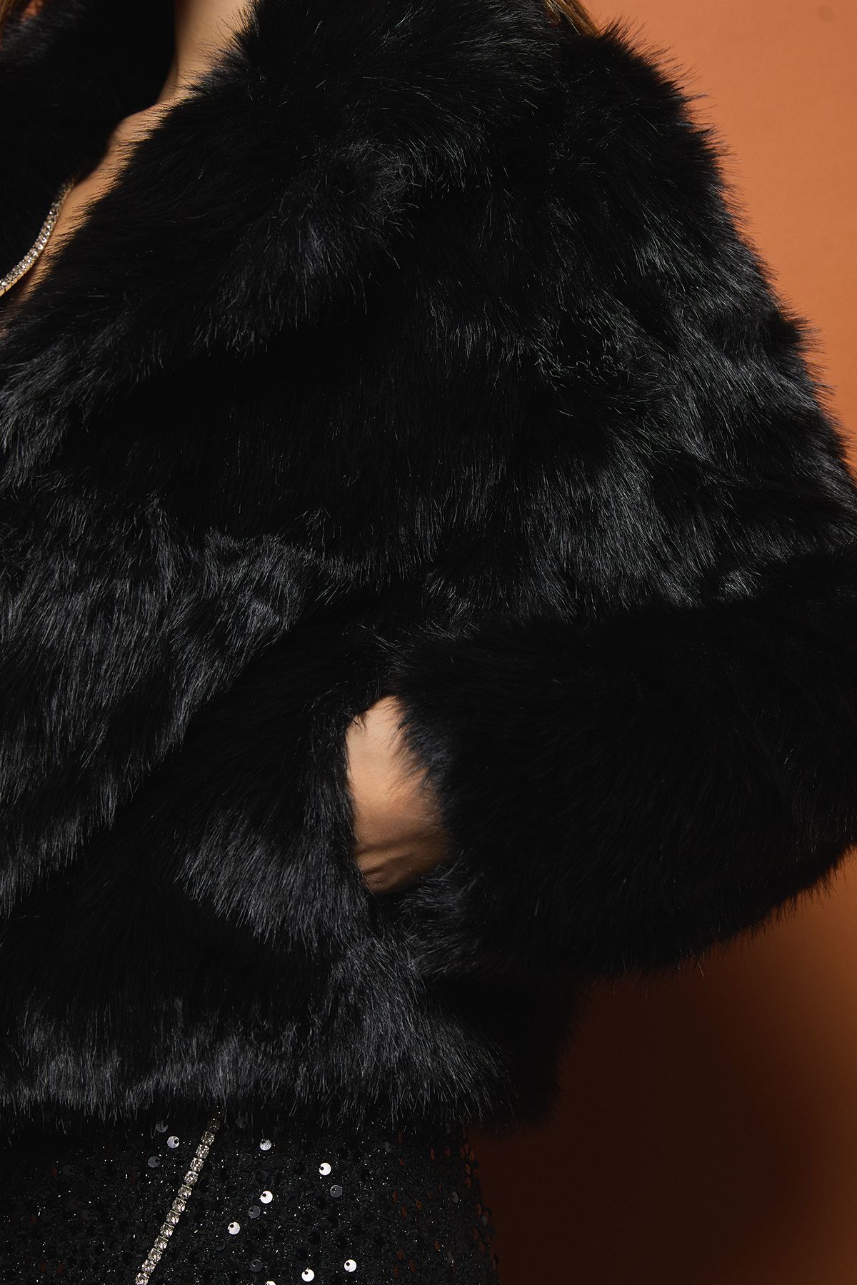 Coast Black Occasion Short Faux Fur Coat Black image 4