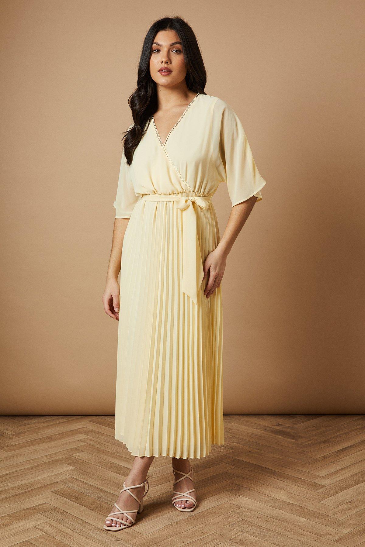 Oasis Occasion Kimono Sleeve Pleated Midi Dress Butter image 1