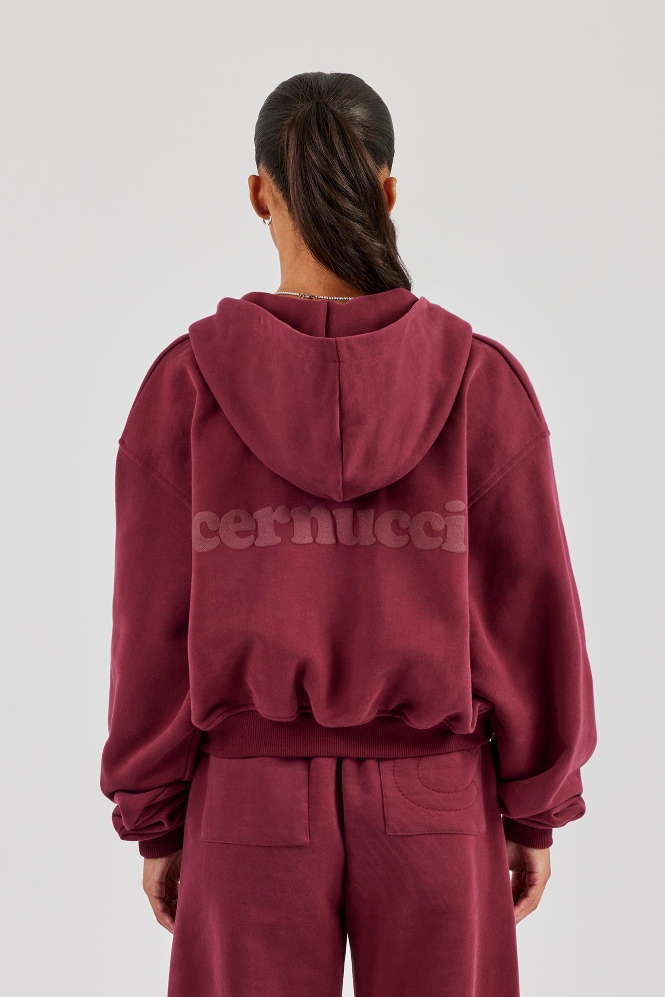 Cernucci Cropped Zip Through Hoodie - Burgundy image 2