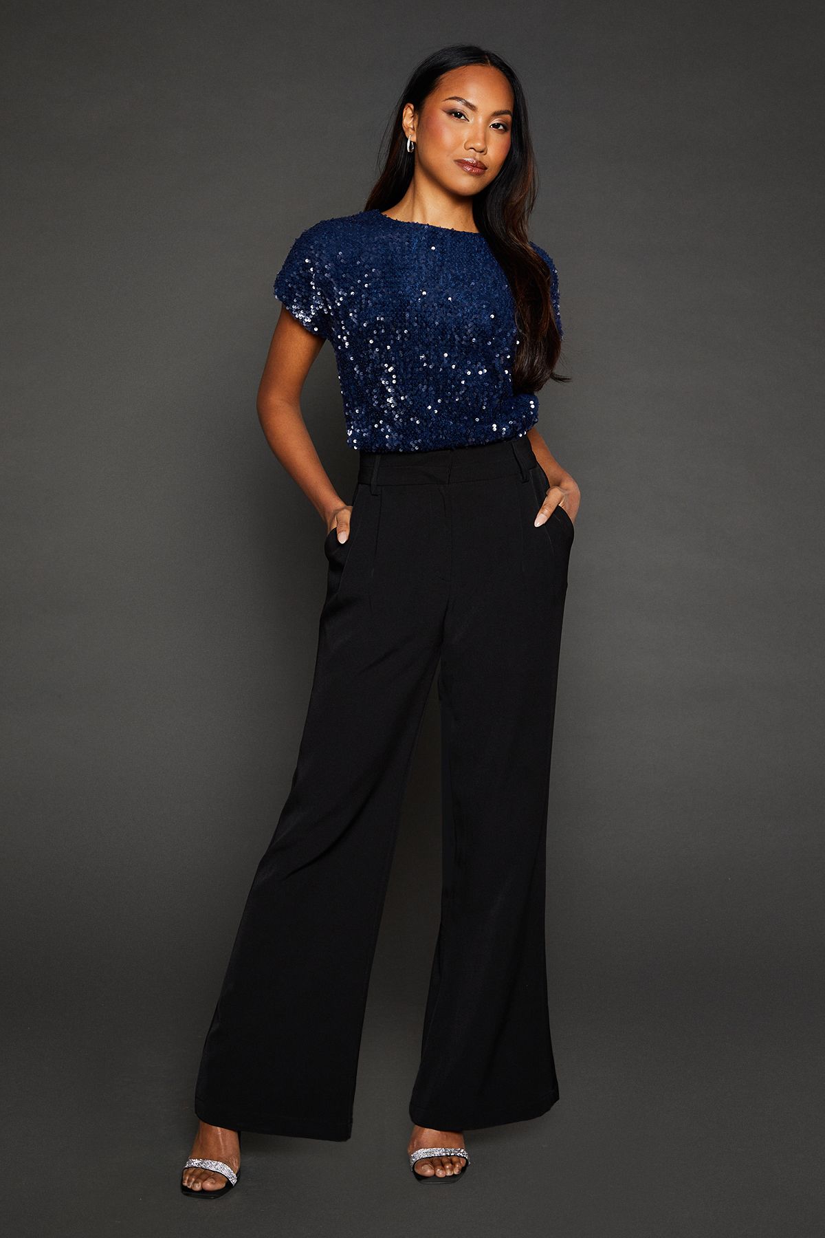 Principles Navy Sequin Velvet T-shirt Navy image 2