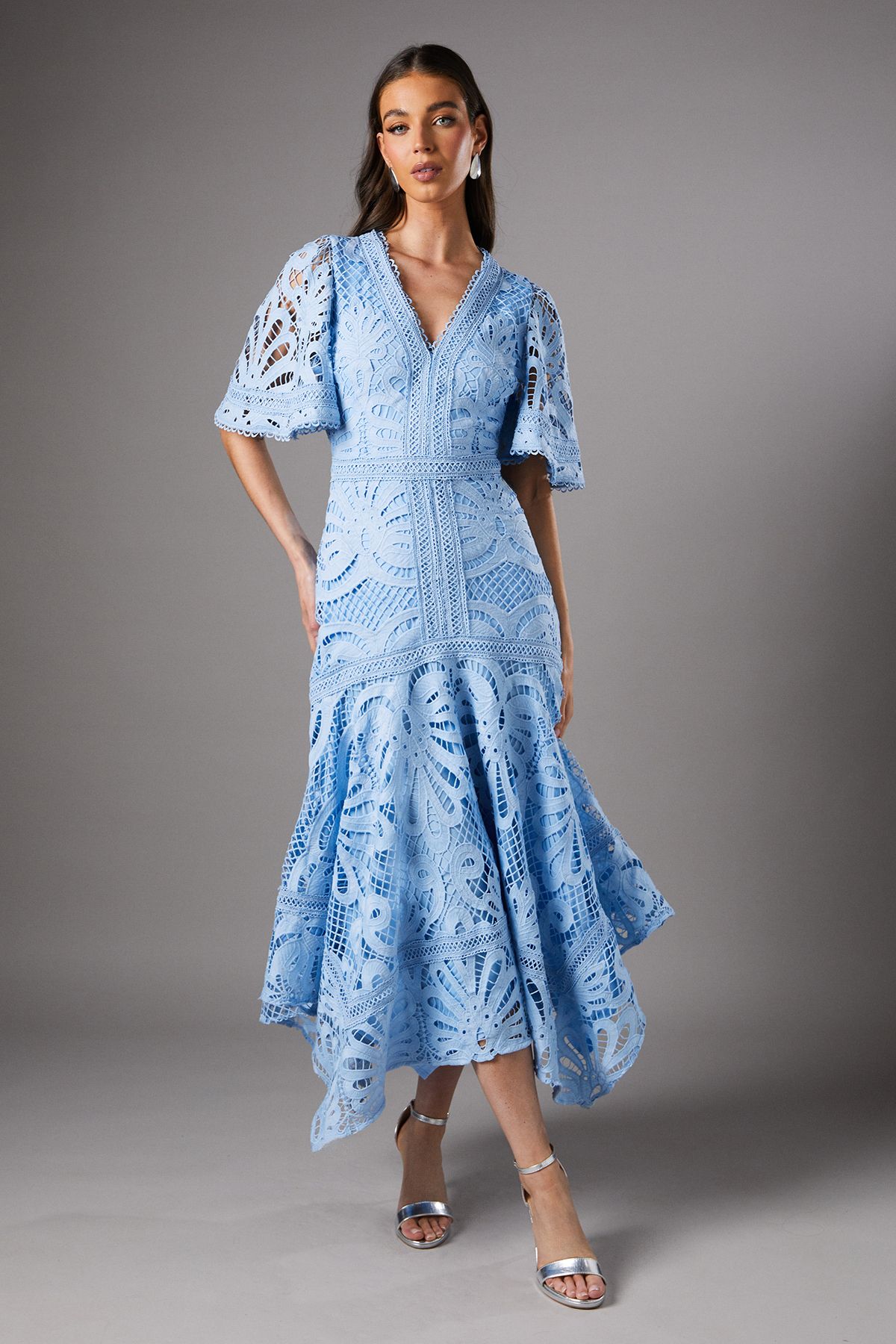 Coast Blue Placement Lace Hanky Hem Dress PLT