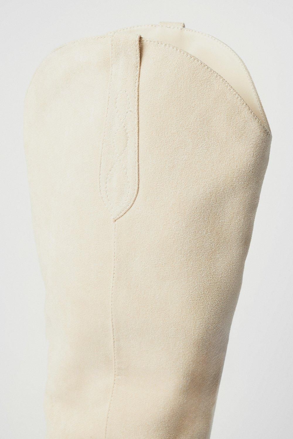 MissPap Faux Suede Low Heel Cowboy Boots Stone image 2