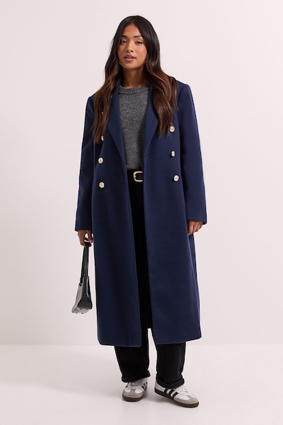 Dorothy Perkins Petite Midi Length Fitted Military Coat Navy