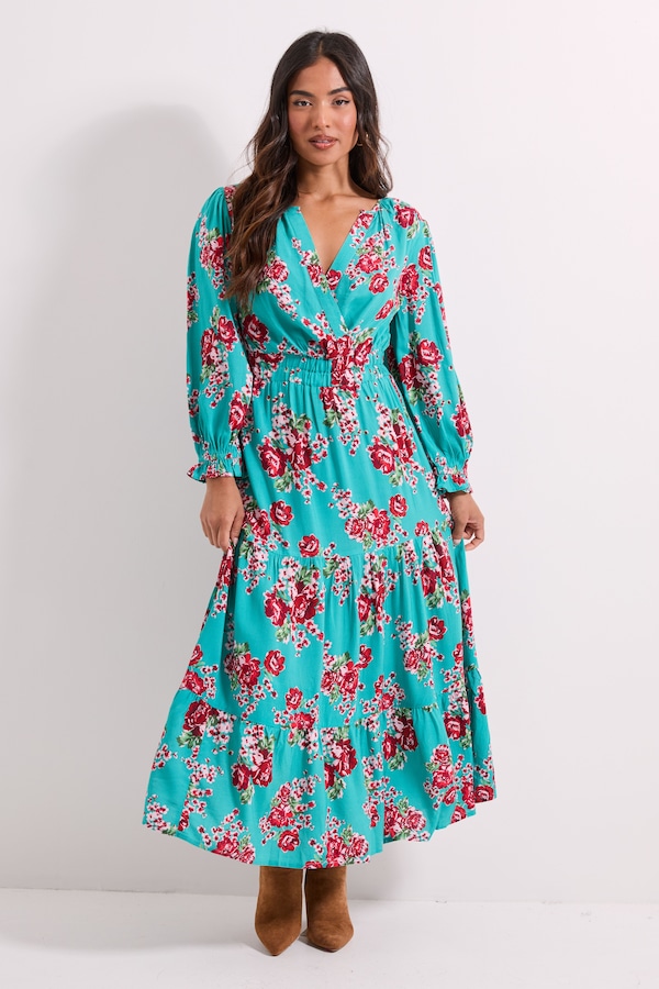 Dorothy Perkins Petite Floral Wrap Front Tiered Skirt Midaxi Dress Floral
